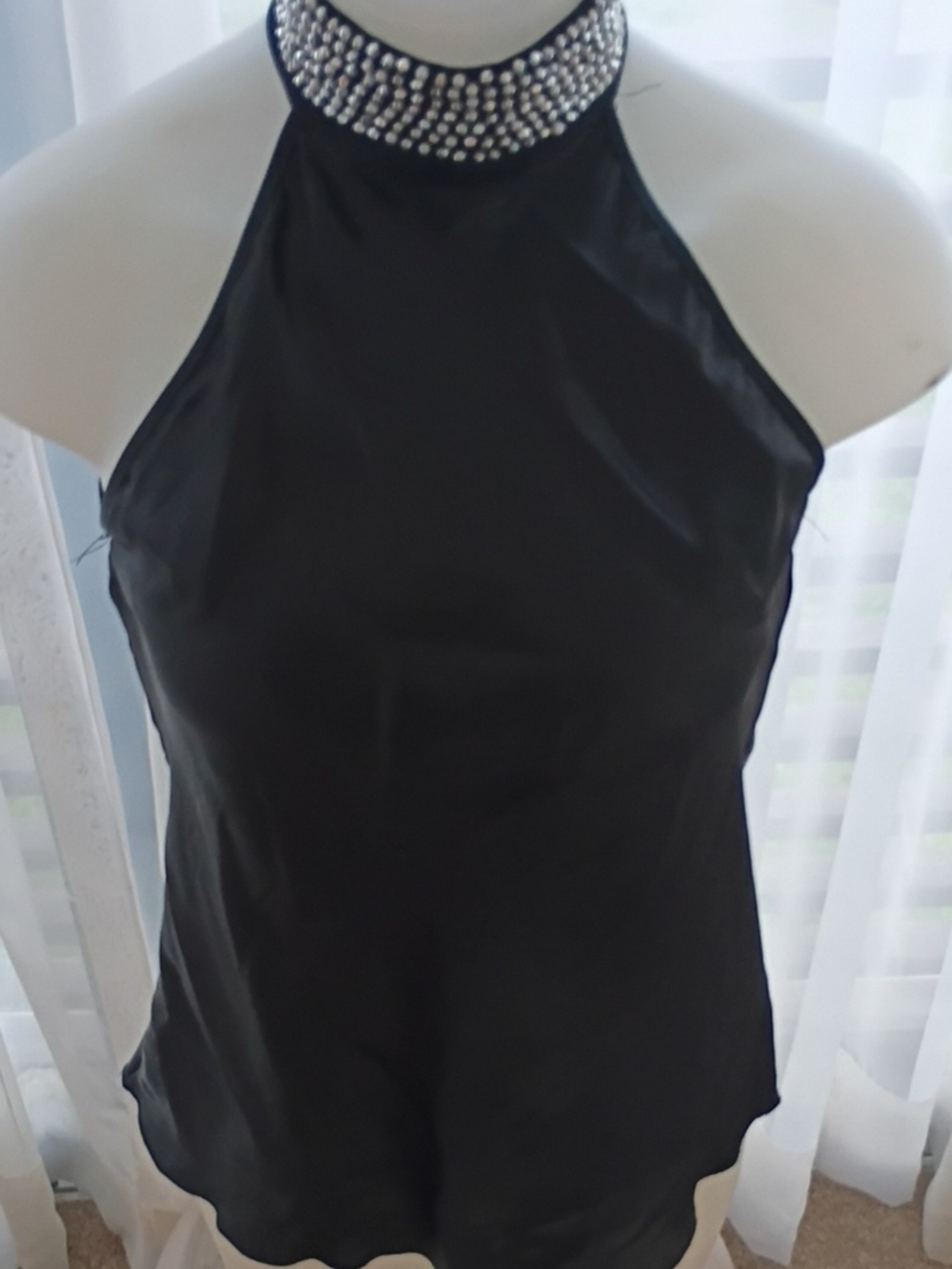 Rachel Zoe Black Halter Crop Top with Rhinestone Collar